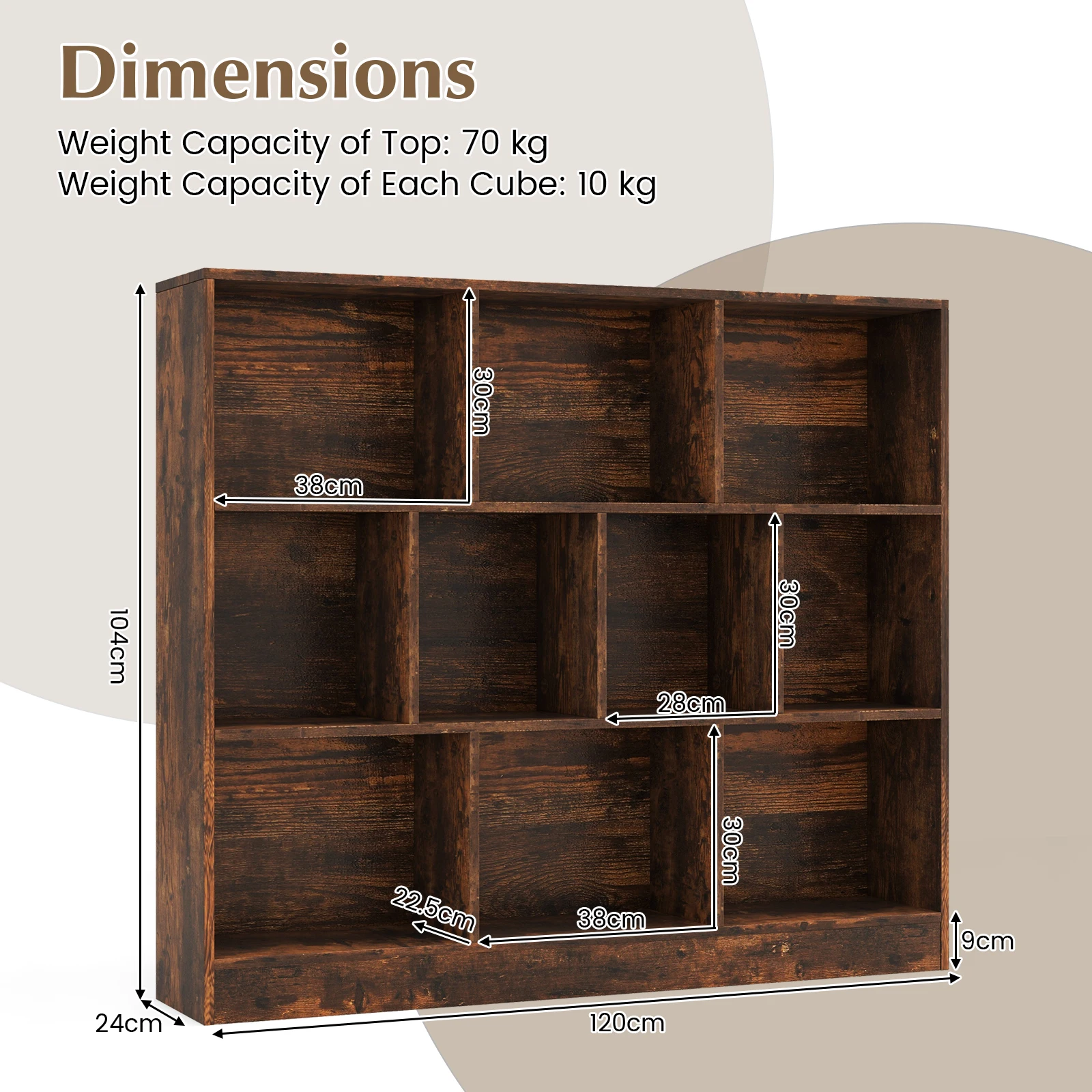 GOFLAME 10-Cube Bookcase, 3 -Tier Wood Bookshelf Cube Storage Organizer w/2 Anti-Tipping Kits