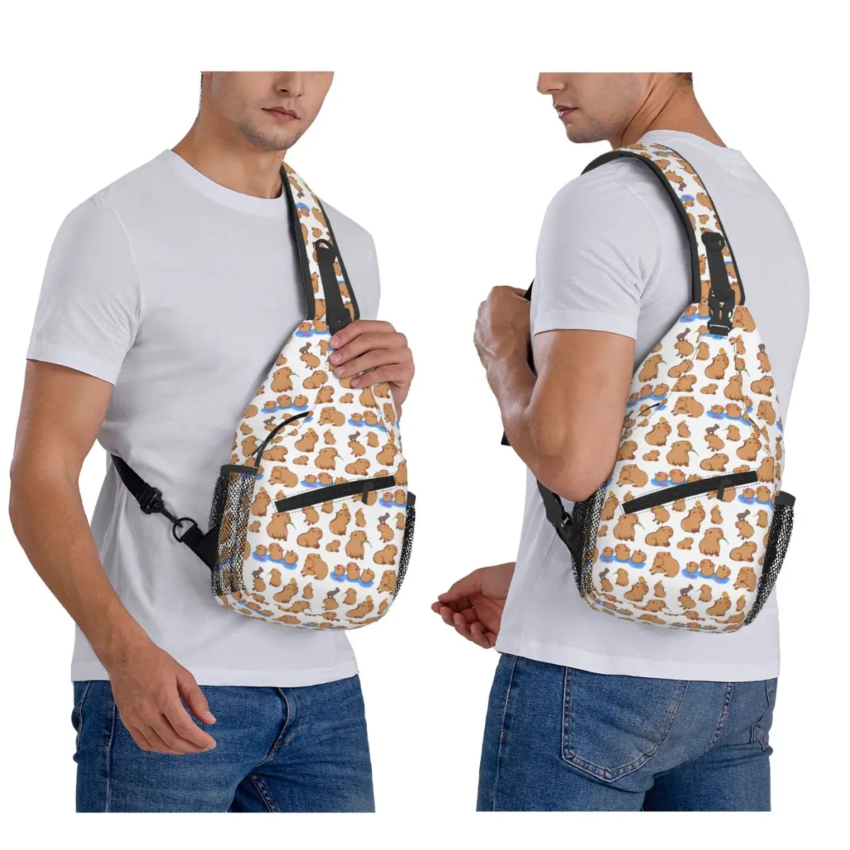 Capybara Pattern Chest Bag Men Sling Crossbody Backpack Chest Bag Travel Hiking Daypack Shoulder Bag
