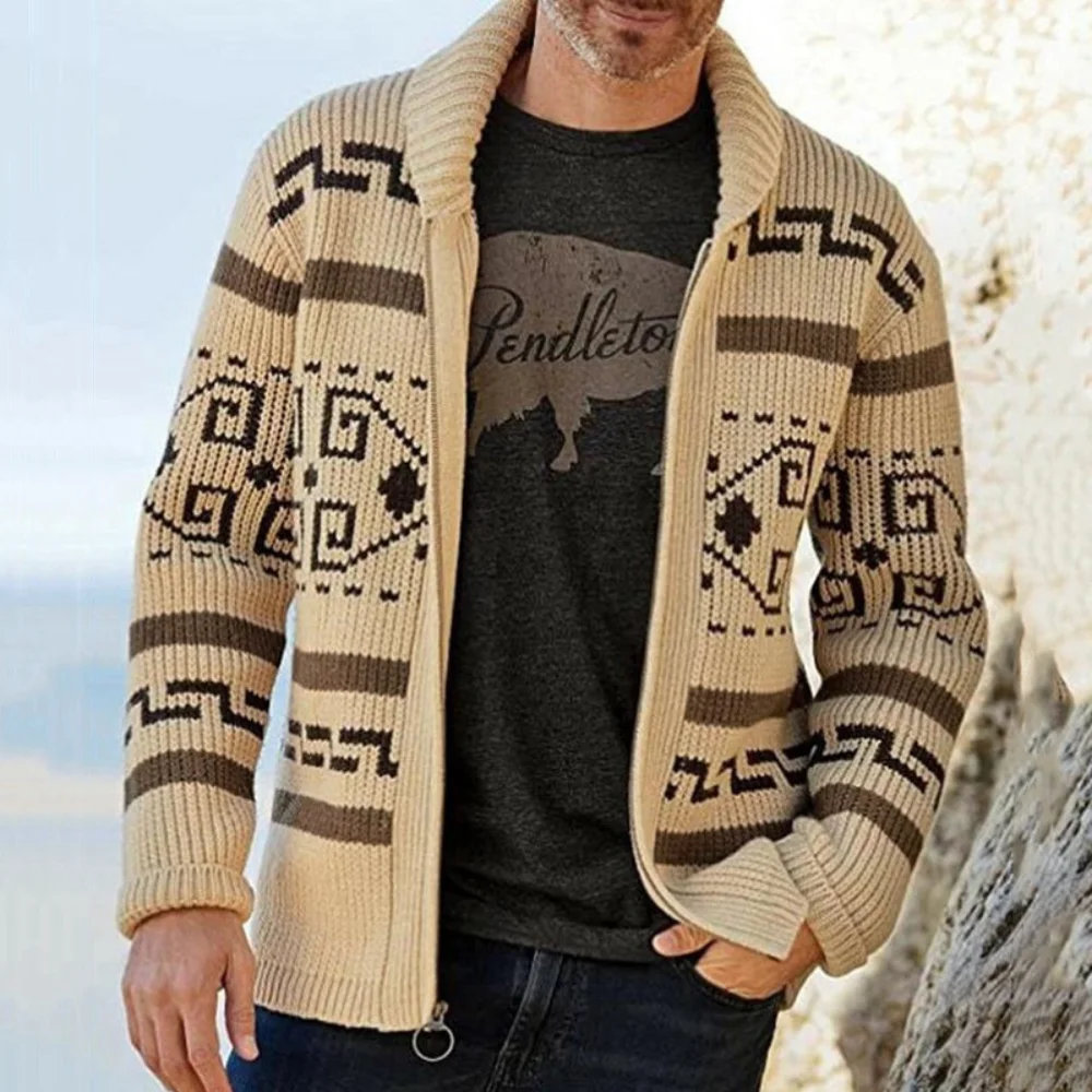 Winter Lapel Men's Sweater Fashionable Casual Cardigan Jacket Slim Long Sleeve and Crochet Cardigan Men's Winter Coat