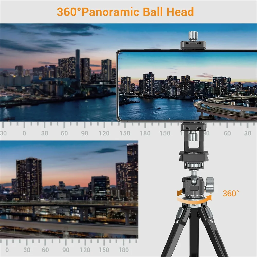 2024 Upgrade Aluminum Tripod with 360 Ball Head & Cold Shoe Selfie Stick Tabletop Tripod for Camera Phone Mic Light Magic Arm