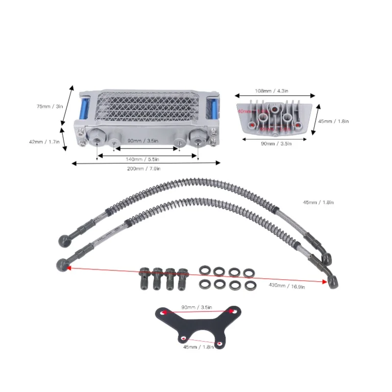 Motorcycle Oil Radiator Set Engine Oil Cooling Cooler System Kit Replacement For Monkey 125 50cc To 150cc Dirt Pit Bike
