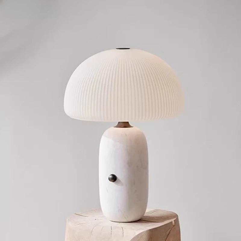 

Nordic Modern Floor Lamp Minimalist Marble Patterned Decorative Desk Lamp Living Room Bedroom Bedside Glass Mushroom Table Light