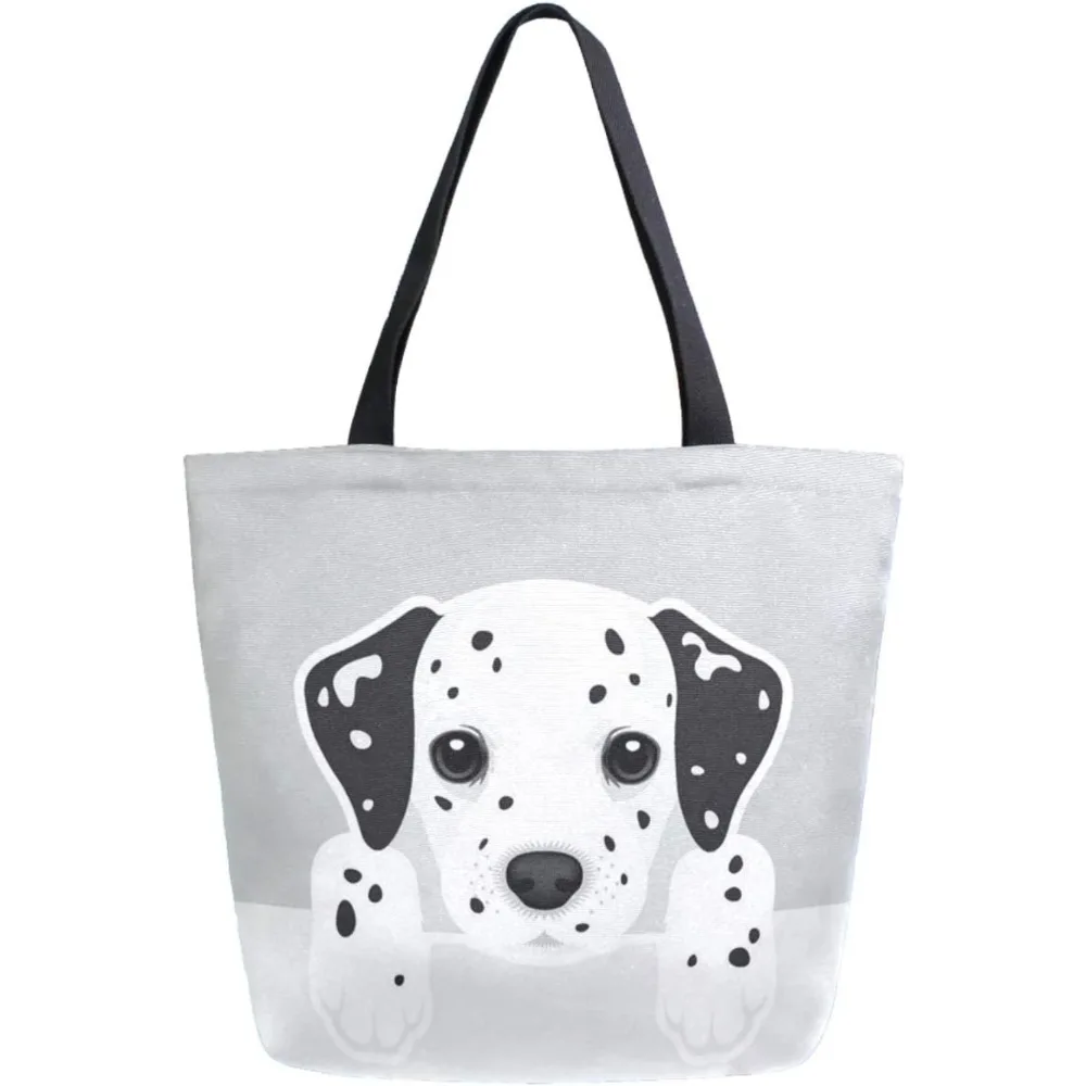 Cute Cartoon Dalmatian Dog Extra Large Canvas Shoulder Tote Top Storage Handle Bag for Gym Beach Weekender Travel Shopping