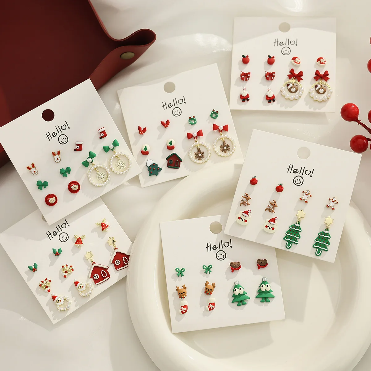Cartoon-Lebkuchen-Elch-Ohrstecker-Set für Frauen, Niedliche Weihnachtsbaum-Schneeflocken-Stern-Ohrringe, Neujahrs-Party-Schmuck-Geschenk – Detail 5