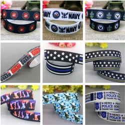 DHK 50yards Usa Army Guard Blue Brothers Dog Paw Printed Grosgrain Ribbon Accessories Headwear Collar DIY Sewing Craft S2547