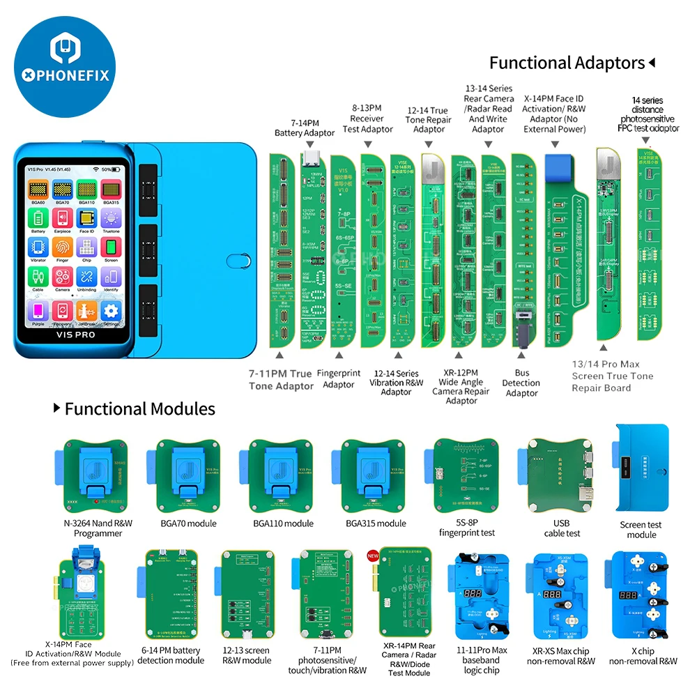 JC V1S PRO Programmer with BGA315 BGA110 BGA70 BGA60 Socket for iPhone 6-15 Pro Max EEPROM Data Nand Flash Read Write and Format