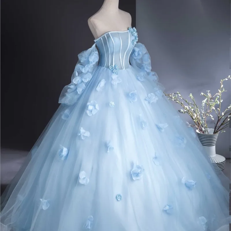 Robe en Satin Bleu Clair, Doux, Océan