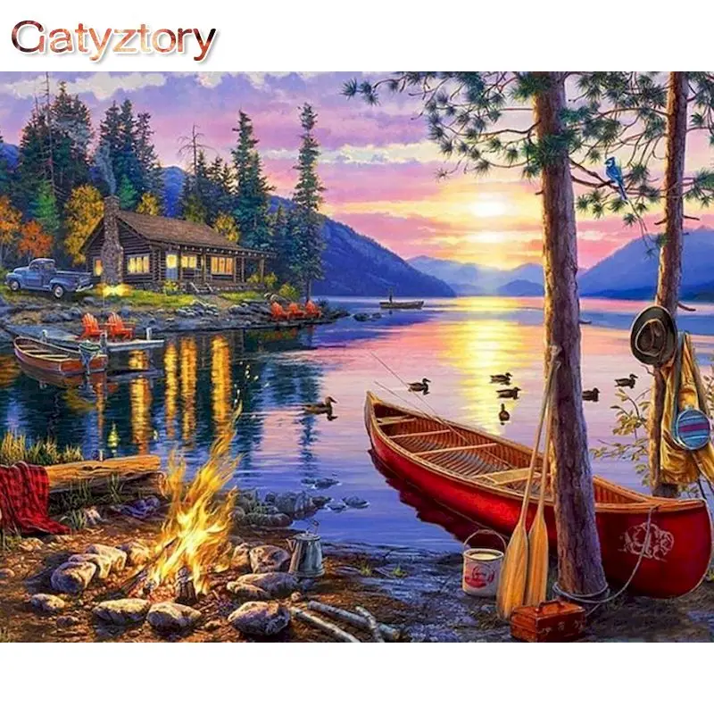 

GATYZTORY 60x75cm Frameless Painting By Numbers Kits For Adults Unique Gift Lakeside Scenery Oil Picture By Number Wall Art Phot