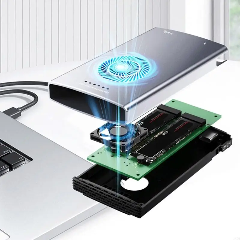 H37B Twin Bay M.2 SSDS Metal Metal USB 3.2 Caso almacenamiento externo Modo suspensión Auto 20Gbps para 2230 a 2280