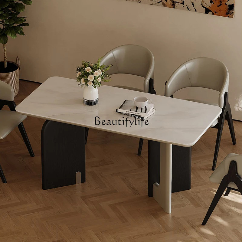 

Italian minimalist microcrystalline stone dining table rectangular modern simple dining table