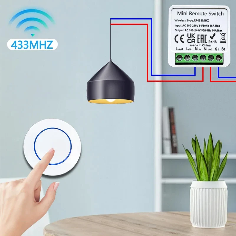 433HMz Wireless Light Switch 10A Relay Receiver RF Round Button Remote 110V 220V Mini Module LED Lamp Controller