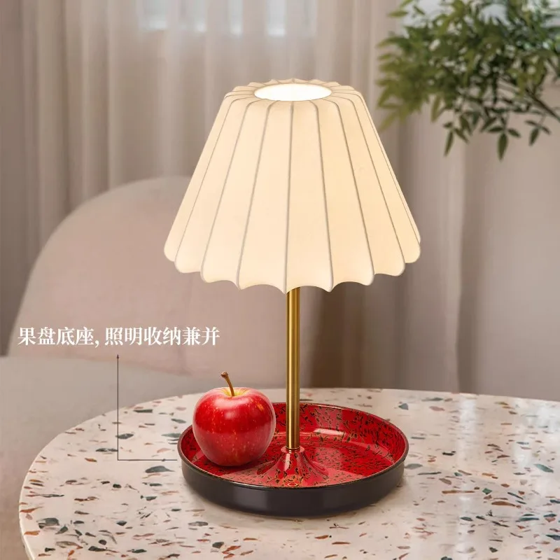Bedroom silk bedside table lamp, art lacquer pattern hotel homestay tea room wedding atmosphere lamp