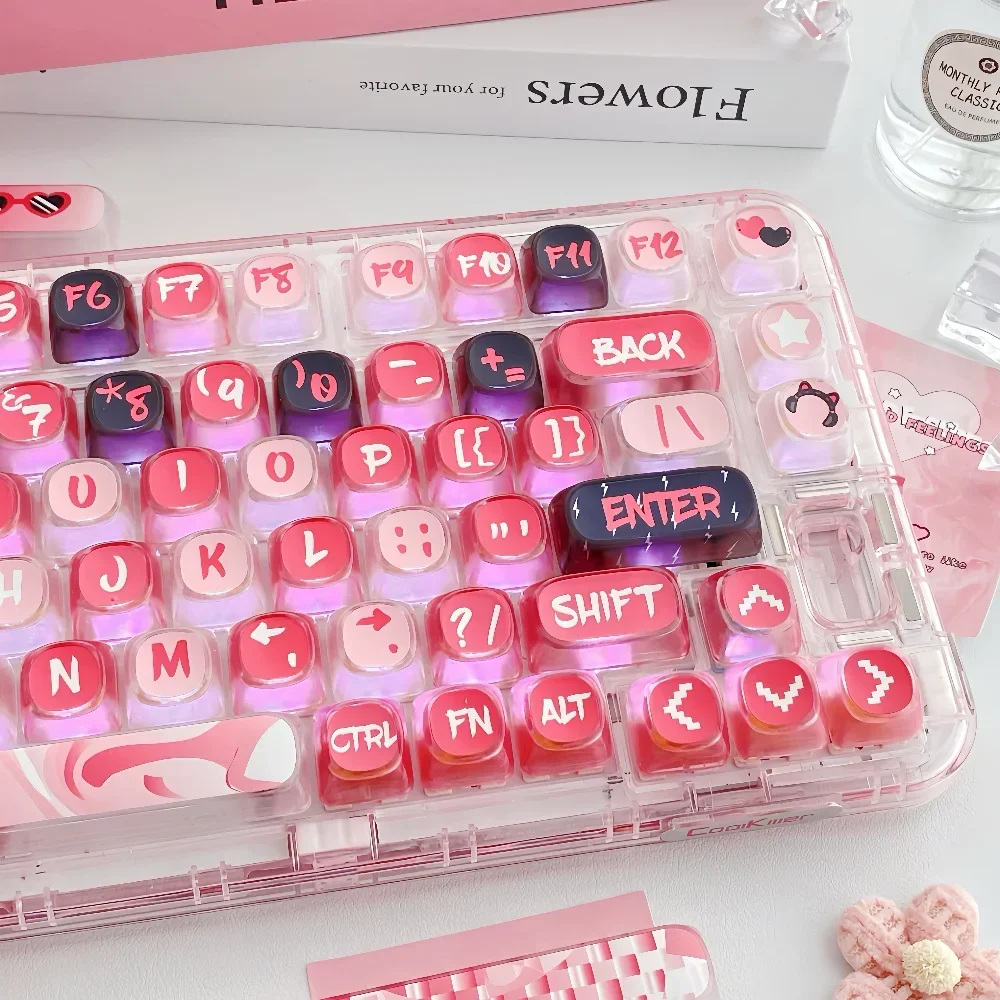 Rock Band Theme Keycap PBT+PC Four Sided Transparent Key Cap MOA Personalized Black Pink Pudding Keycaps for Mechanical Keyboard