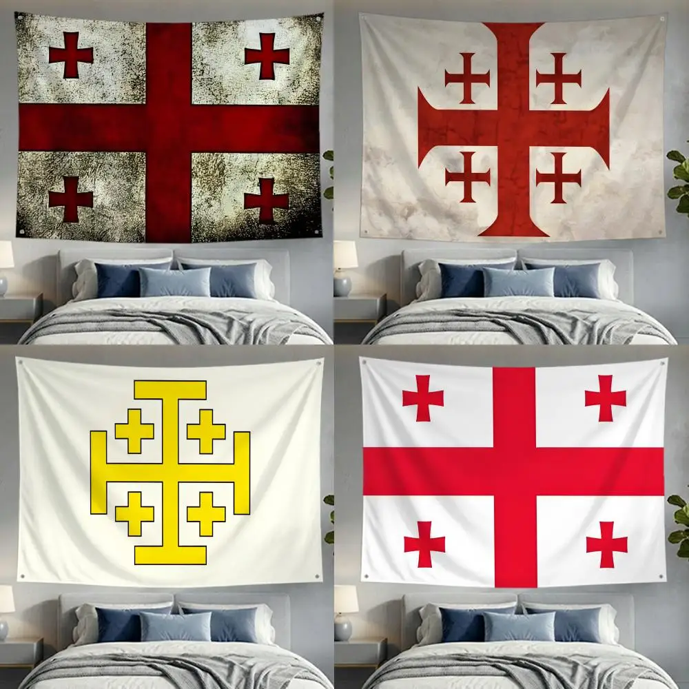 Flags Lightweight no edging four rings hanging for indoor and outdoor decor Jerusalem Cross Flag