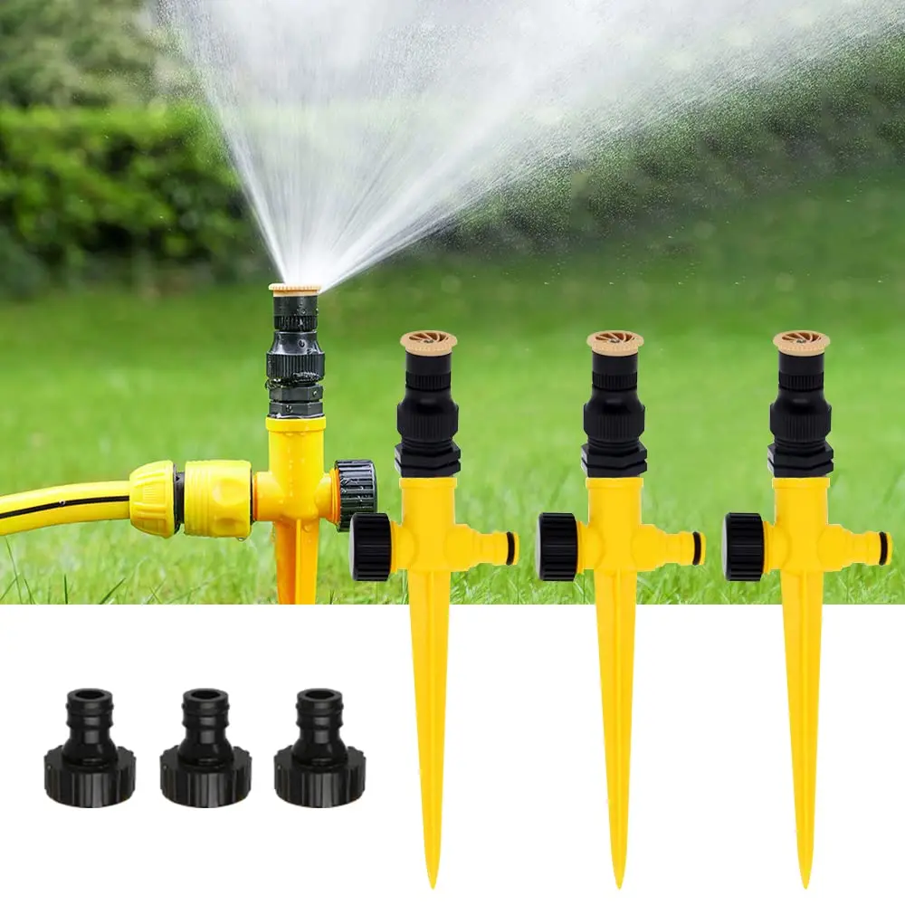 360 °   Arroseurs de jardin rotatifs – Lot de 3 pulvérisateurs d'eau réglables pour pelouse et plantes, système d'irrigation automatique (jaune)