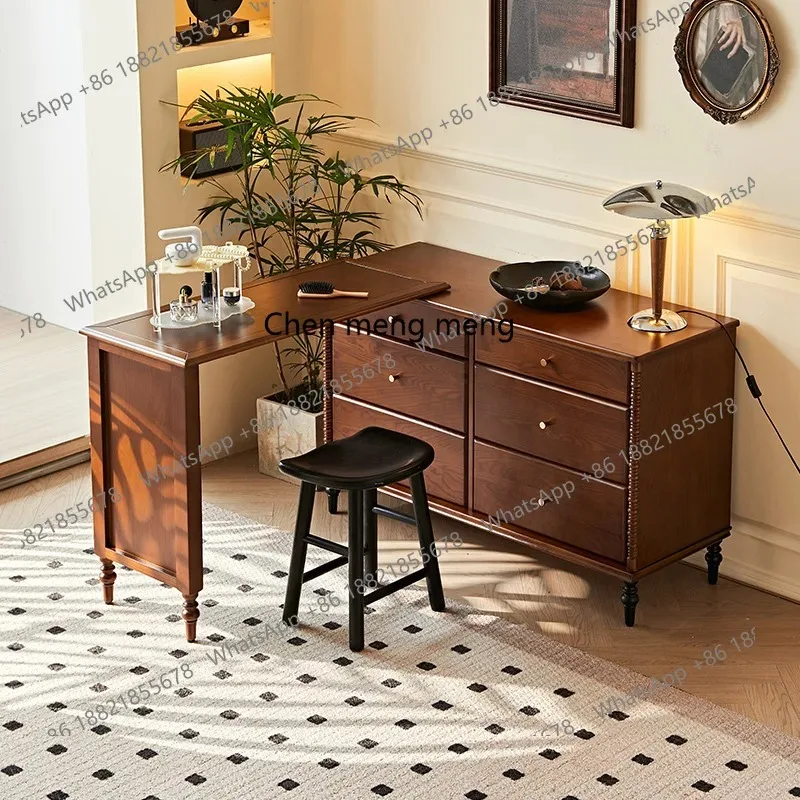 French retro solid wood chest dressing table, antique home use, retractable multi-functional storage  H