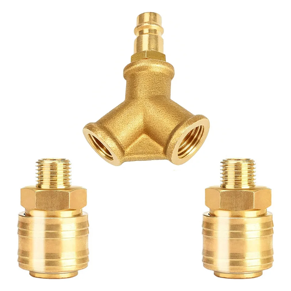 

2 Way Compressed Air Fitting Compressed Air Coupling 1/4'' Hose Connector Brass Compressed Air Distributor Y Air Distributor