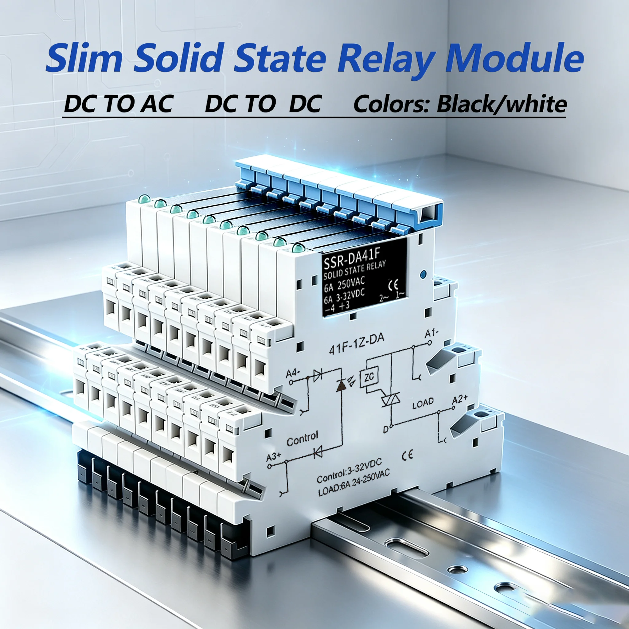 DC Control AC 6A Slim Interface Solid State Relay Module DIN SSR Slim Relay DC Control DC 41F-1Z-C2 SSR Relay DIN Rail