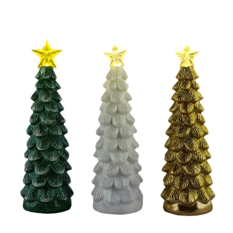 Árvore De Natal Luminosa Com Luzes, Artesanato De Resina, Ornamentos De Ouro, Decoração De Férias, Presentes Novos