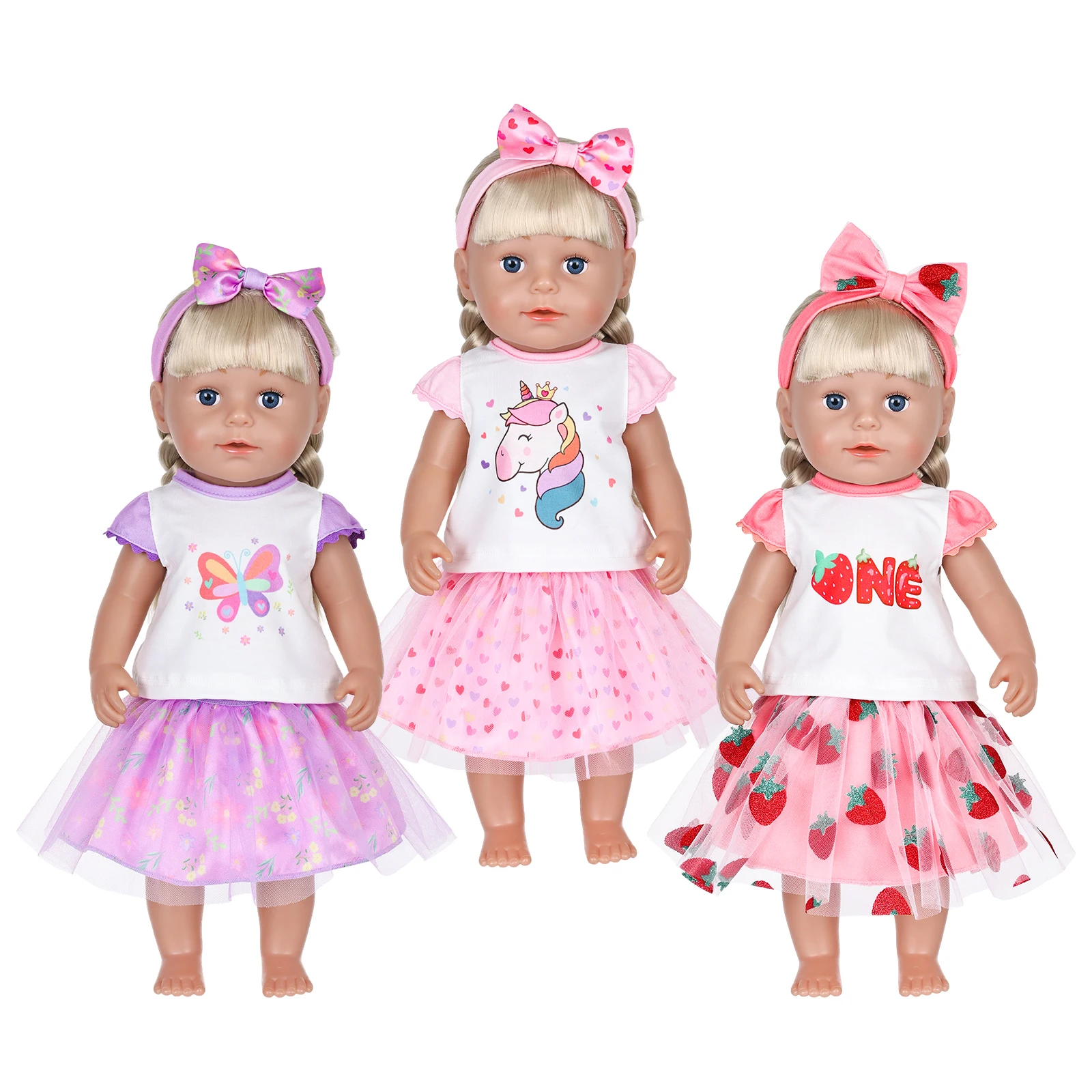 

Милый комплект одежды для кукол 16-18 дюймов (40 см): футболка с мультяшным принтом, юбка-пачка и повязка на голову для кукол-малышей, подарок для девочек