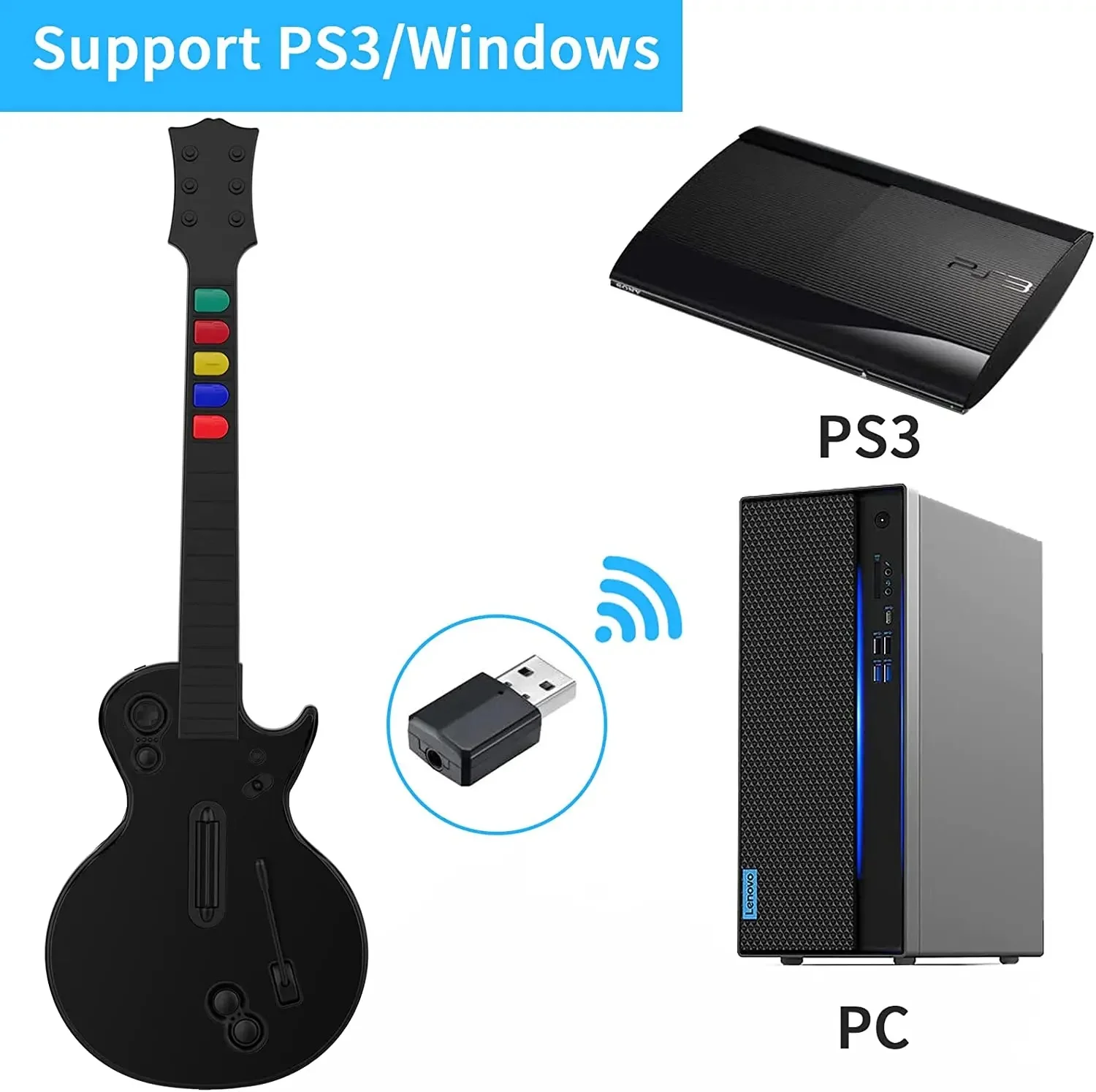 DOYO Wii Guitar Hero for Wii Controller Wireless, Guitar Hero Controller Compatible with Guitar Hero Wii and Rock Band 2 Games w