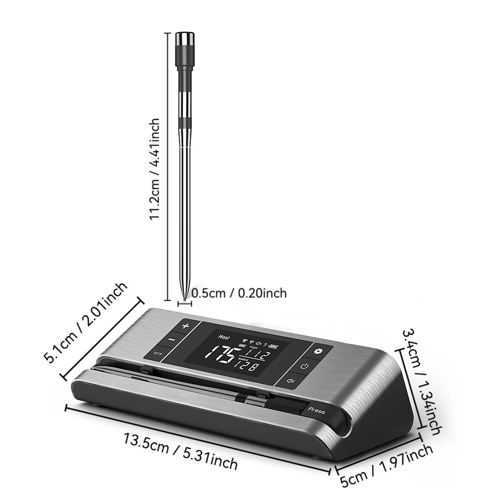 ميزان حرارة اللحوم اللاسلكي الذكي بتقنية البلوتوث - ميزان حرارة اللحوم الرقمي الذكي اللاسلكي للشوي والشواء والفرن والمقلاة الهوائية،