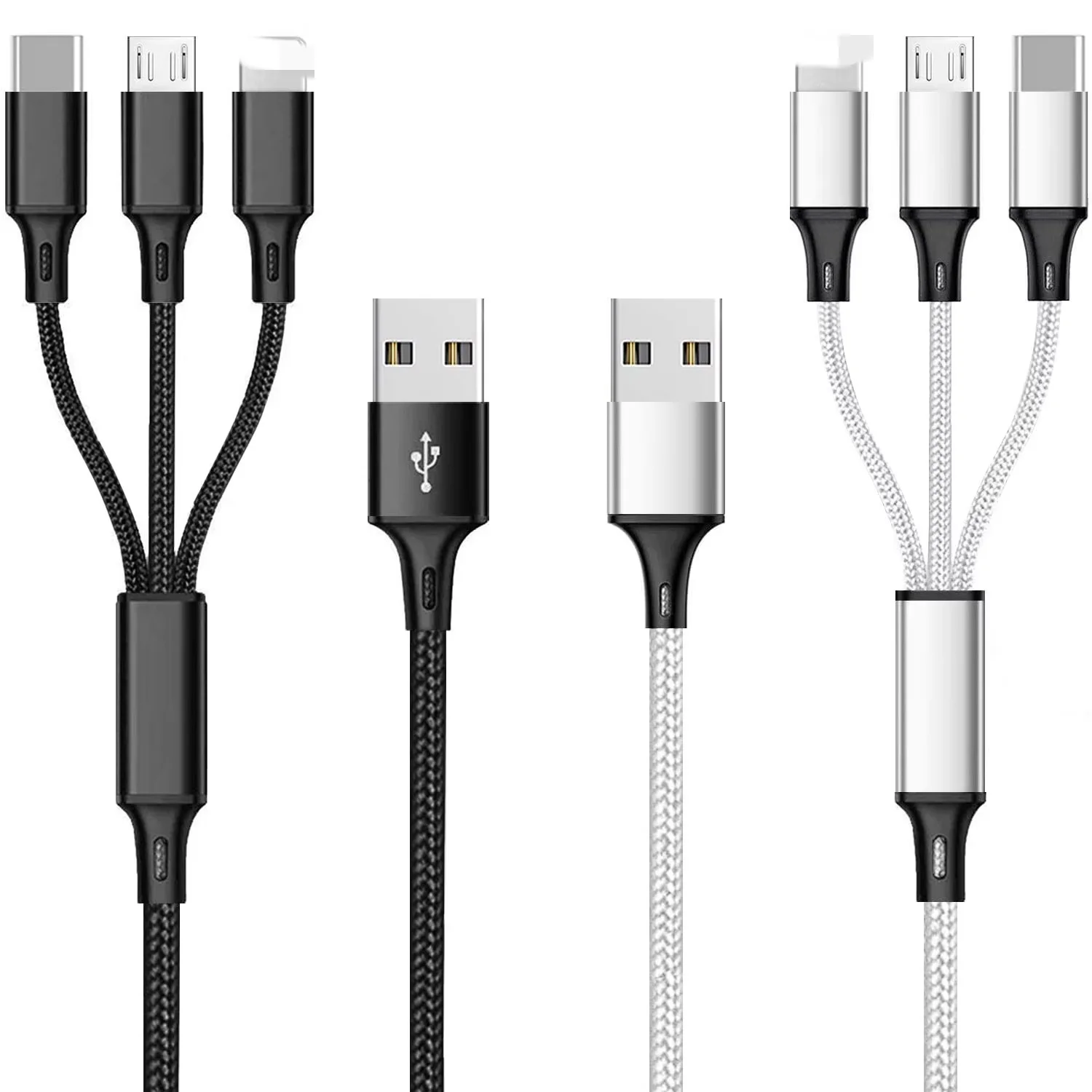 10PCS 3 In 1 Fast Charger Cord Connector Multi USB Charging Cable Compatible 12 11 Pro 8 7 6 Samsung Galaxy 4FT/2Pack Charging