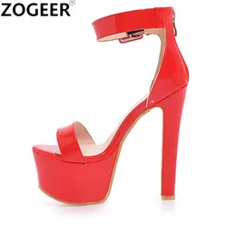 Sexy Summer Women Sandals Platform 16cm Extreme High Heels Flip Flops Ankle Strap Strip Wedding Dance Shoes Ladies Large Size 45