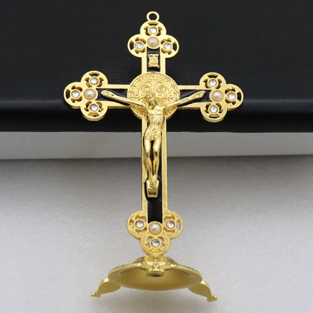 Goldene Kreuz-Ornamente, doppelseitiges Klebeband, Metallstatuen, kreatives Kunsthandwerk, Emaille-Ornamente, Auto-Ornamente, Kruzifix-Kreuz