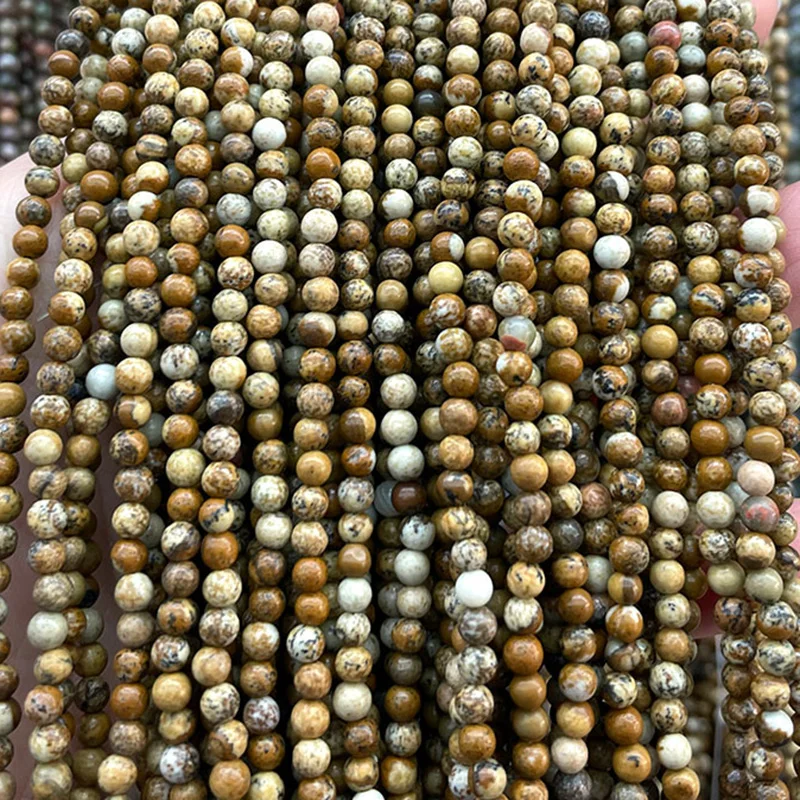 Natural Stone Beads Picture Jasper Loose Round Space Bead for Jewelry Making Diy Beadwork Bracelet Earrings Accessories 3-12MM