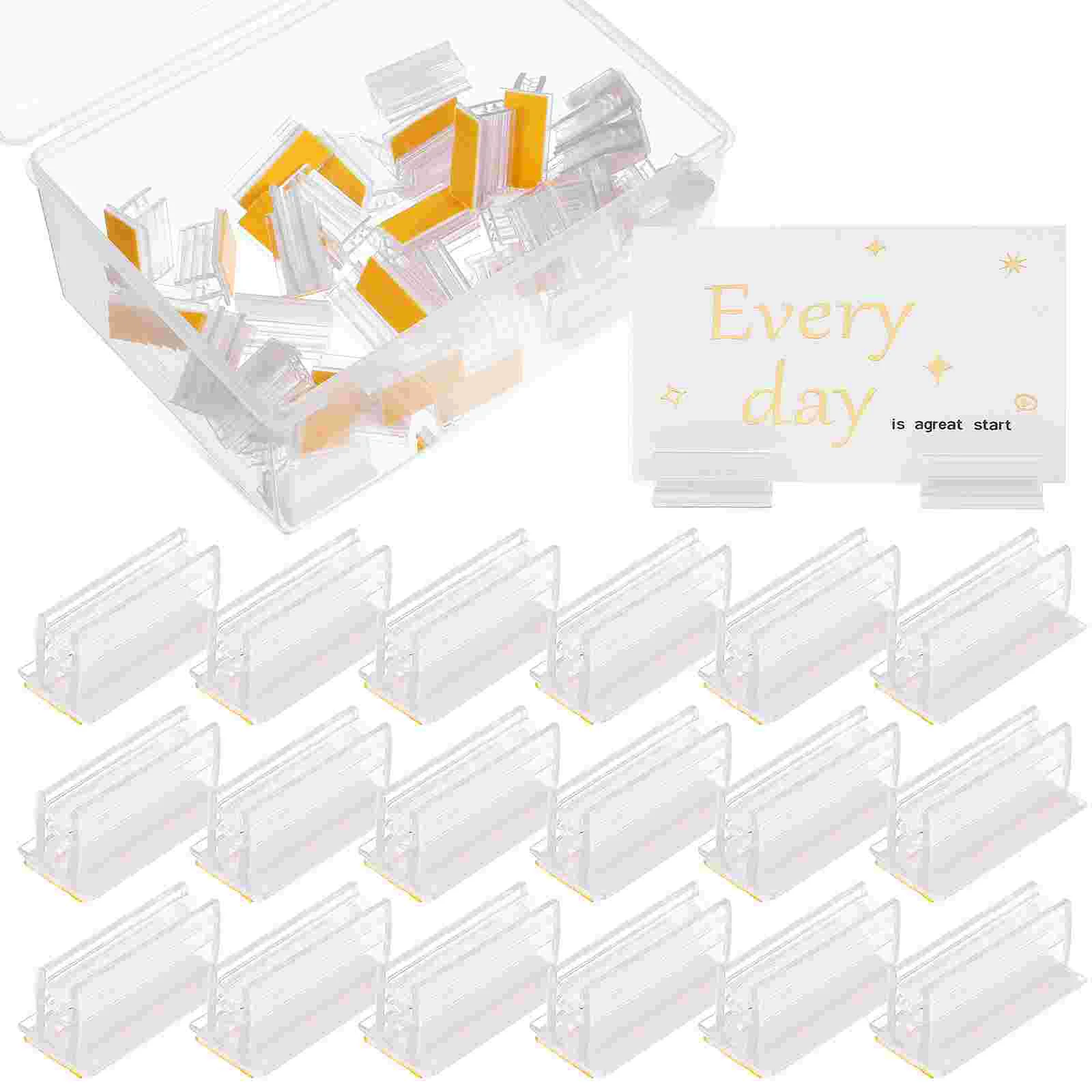 

50 Pcs Acrylic Label Holder Card Price Tag Clips Display Case Wooden Sneeze Guard Sign Stands Small