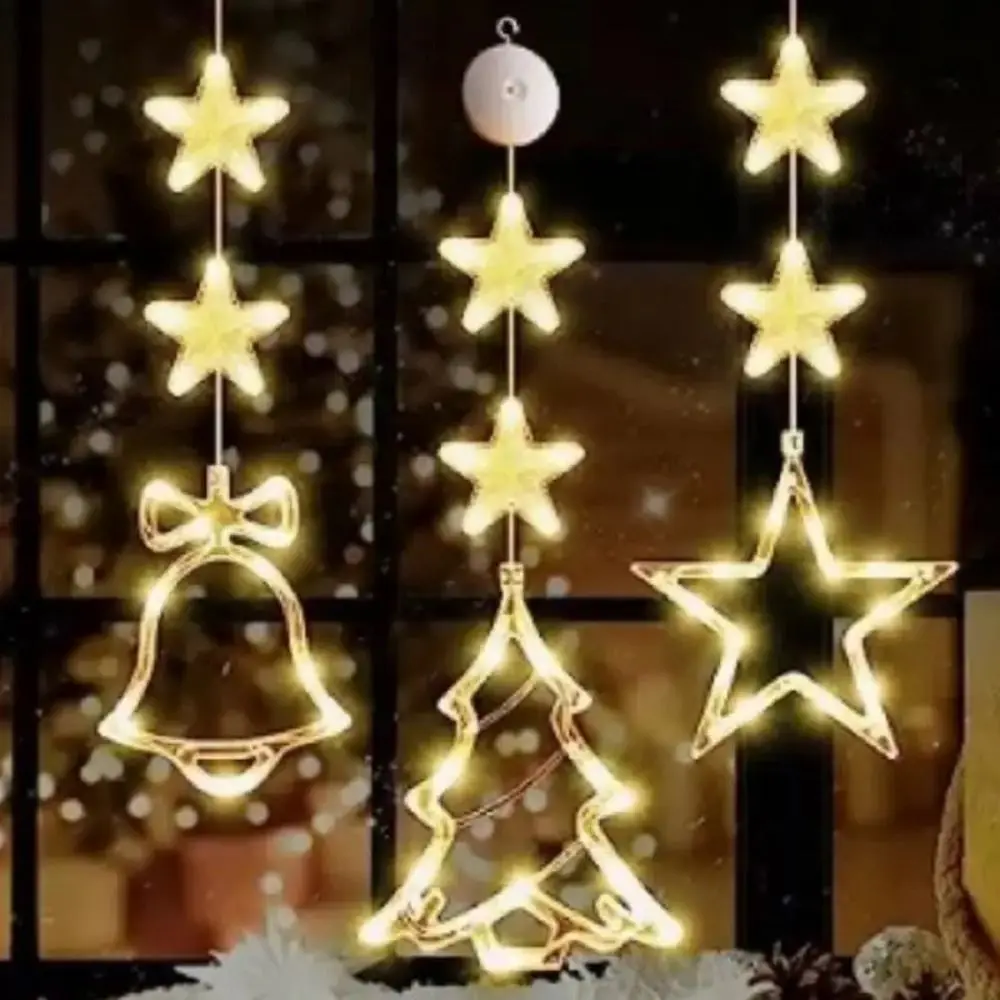 Snowman Stars Christmas Interior House Dekoracyjne zawieszki choinkowe Ciepła biała jasna lampa z przyssawką