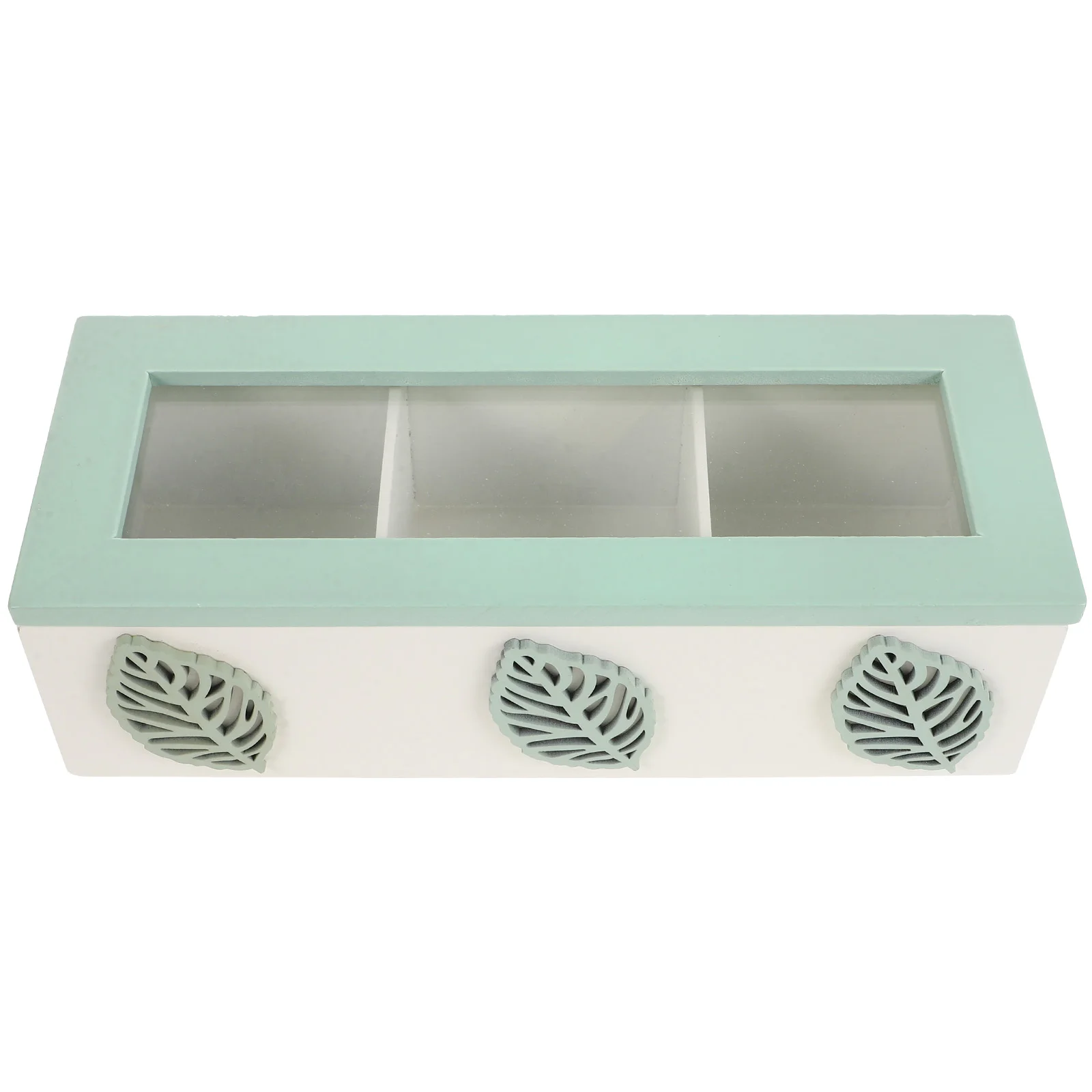 

3Compartments Wooden Tea Bag Storage Box Clear Lid Organizer Coffee Container Countertop Rustic Farmhouse Chest Display Bin