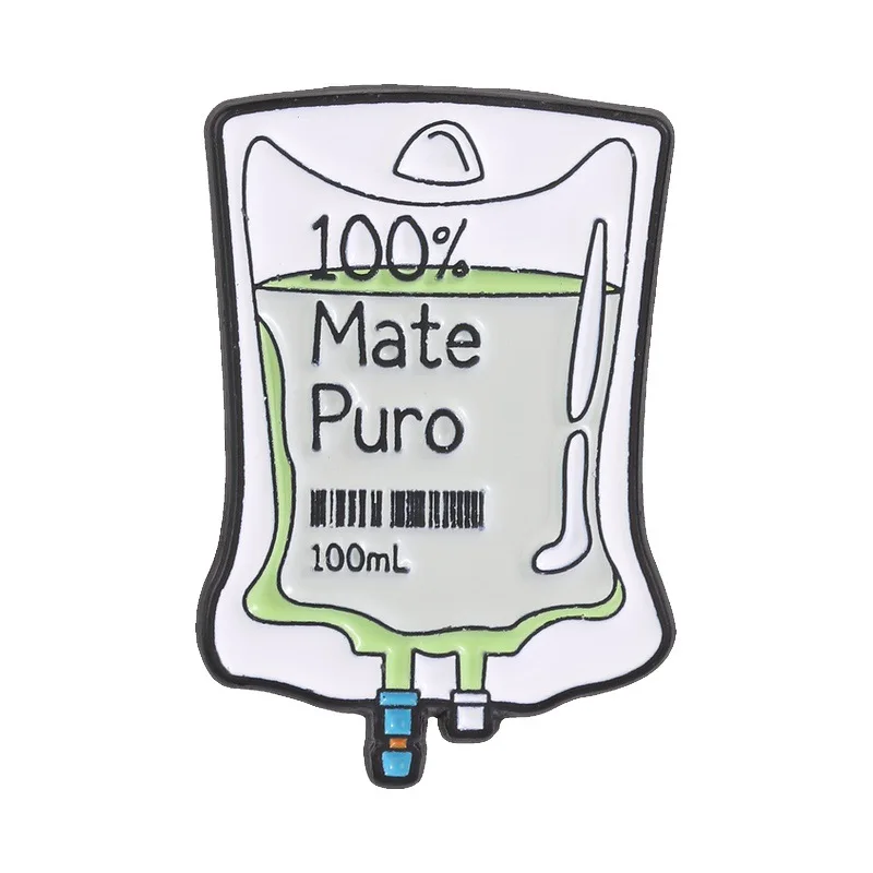 Funny Water Bag Brooch Drink Coffee Mate Puro Milk Tea Beer Style Enamel Pin Novelty Metal Badge for Jacket Backpack Hat Gift