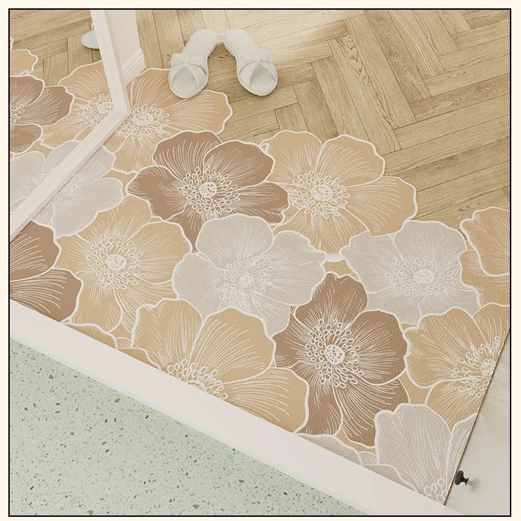 VIKAMA Hand-Painted Floral Entryway Doormat Brown & Beige Natural Color Scheme Stain-Resistant, Easy-Clean, Durable Home Decor