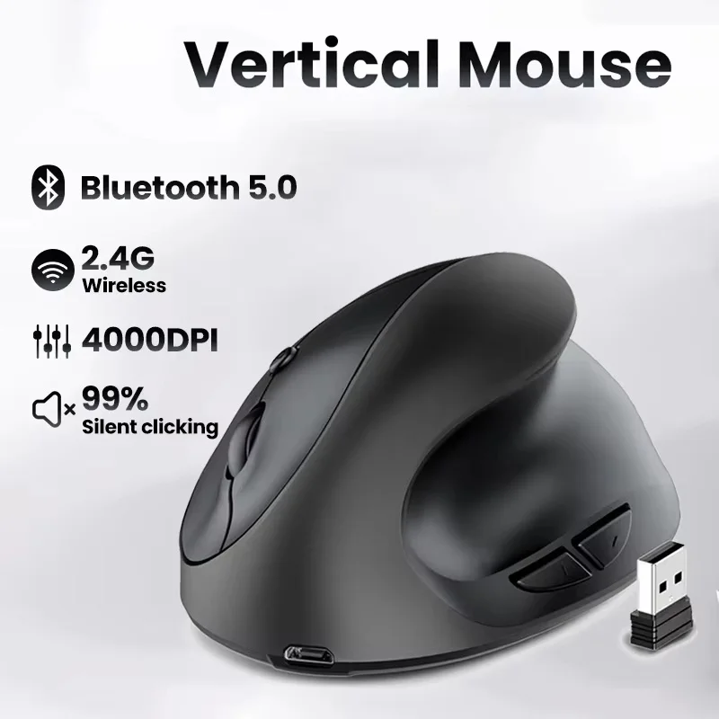 Vertical Grip Silent Wireless Mouse Rechargeable Hand Designer Drawing Office Creative Ergonomic Mouse For Computer PC