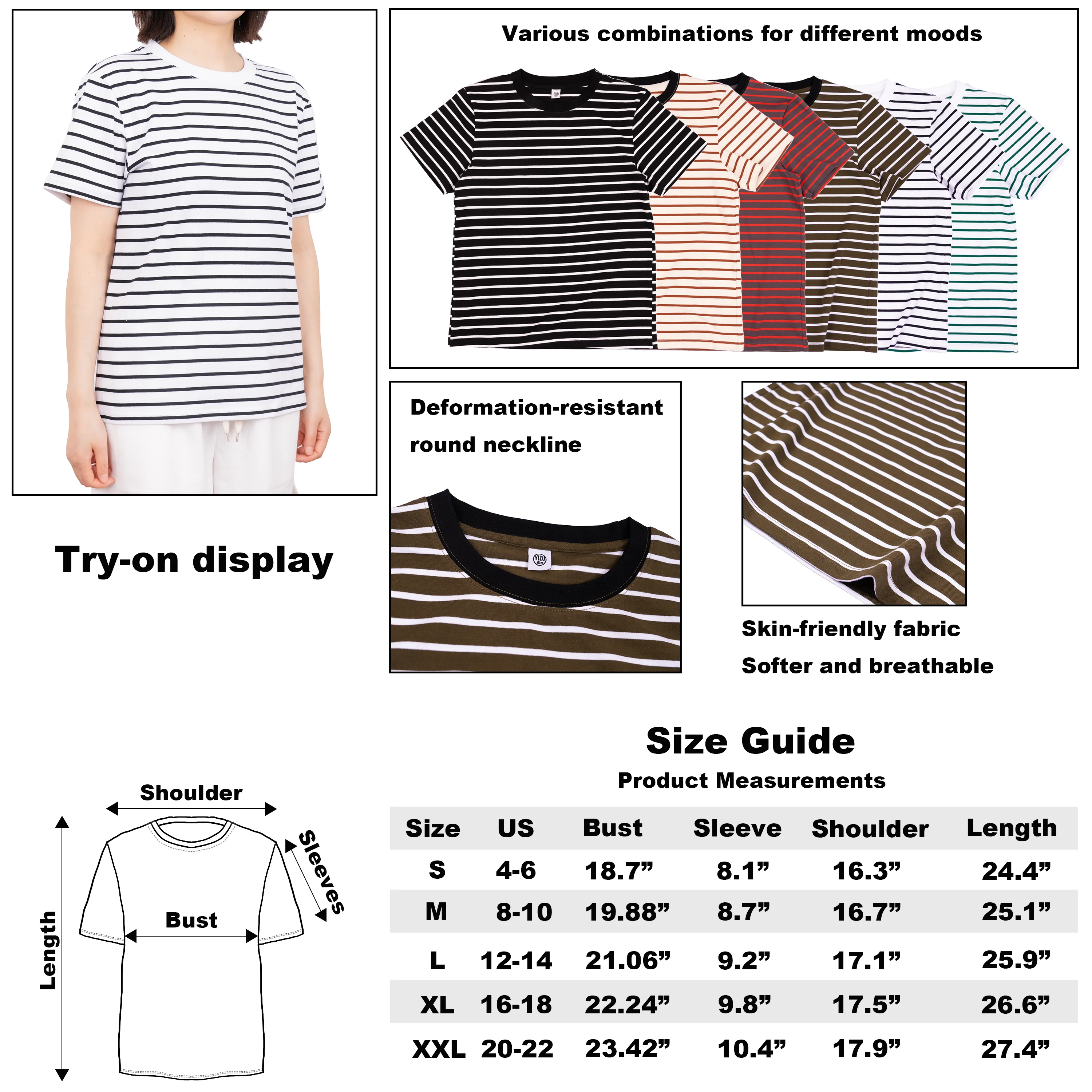 YIZUO ALTER Women's Striped T-Shirt Summer Basic Knit Top Comfortable Loose Cotton 2024 Breathable Harajuku Shirt Short Sleeve