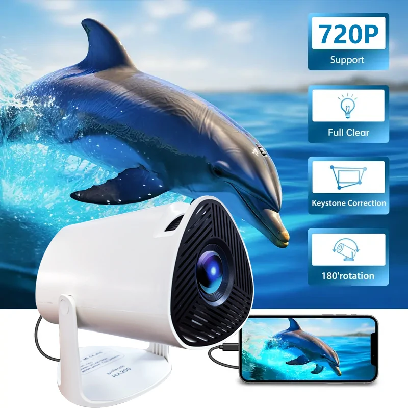 portable home projector supports 720p-1080p -resolution 180° flexible angle design-for-christmas decorations-upgrated hy300