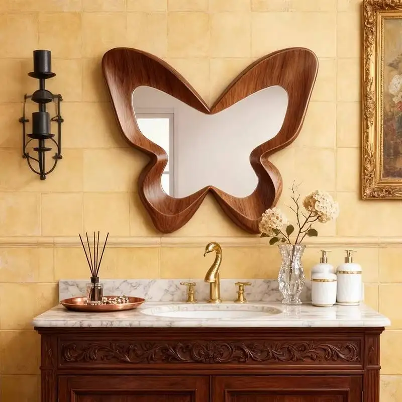 

Classic Luxury Mirror Decorate Designer Wood Cute Bedroom Wall Mirror Art Vanity Aesthetic Salon Bodenspiegel Room Accessories