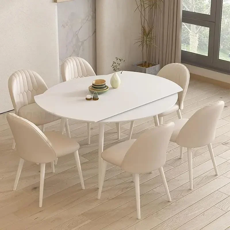 Modern White Round Table For Kitchen Small Apartment Household Rock Plate Tabletop Simplicity Dining Room Table Set Furniture