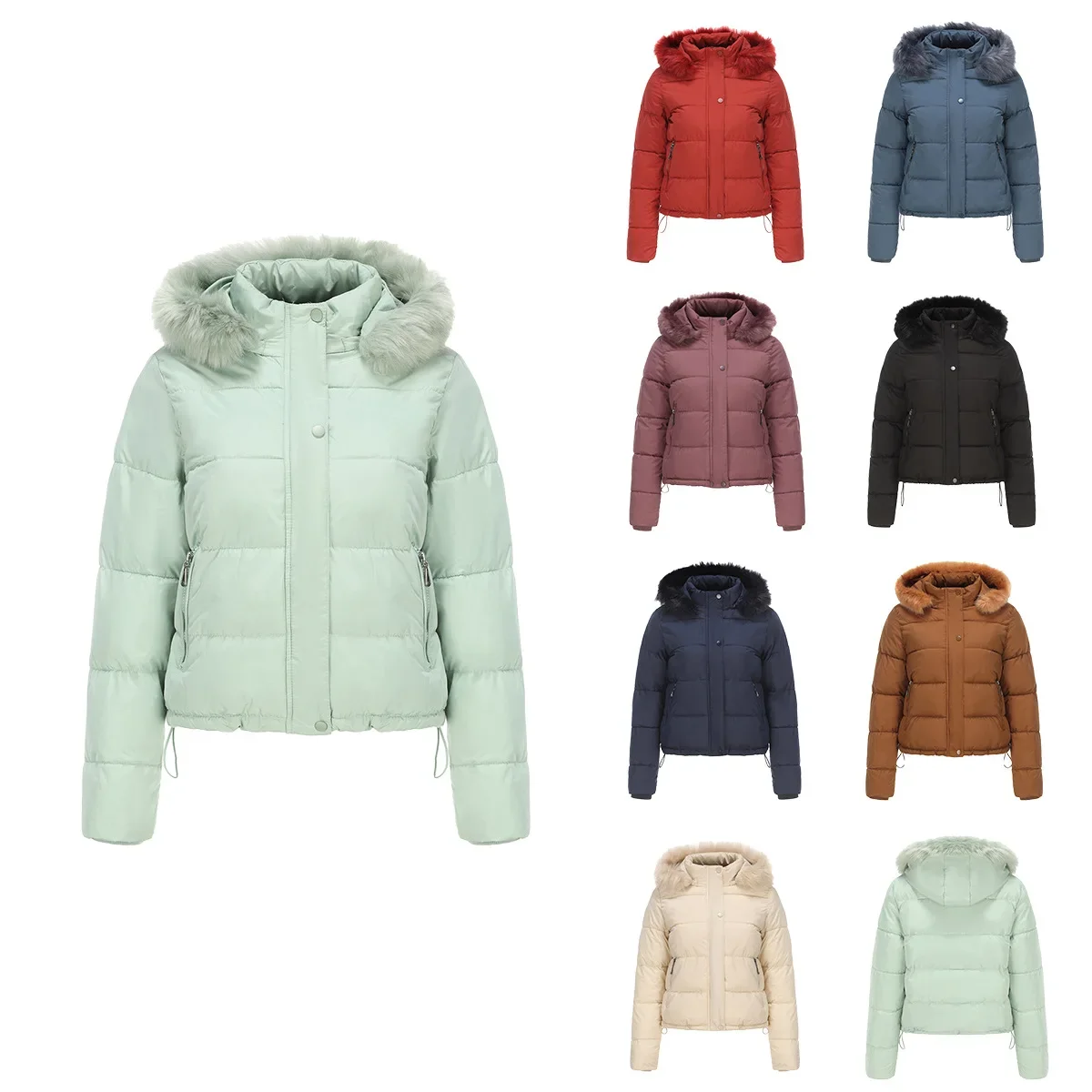 

2025 Women's New Winter Jacket Thicken Warm Short Cotton Jacket With Detachable Cap Fleece Pure Color Women's Padded Jacket