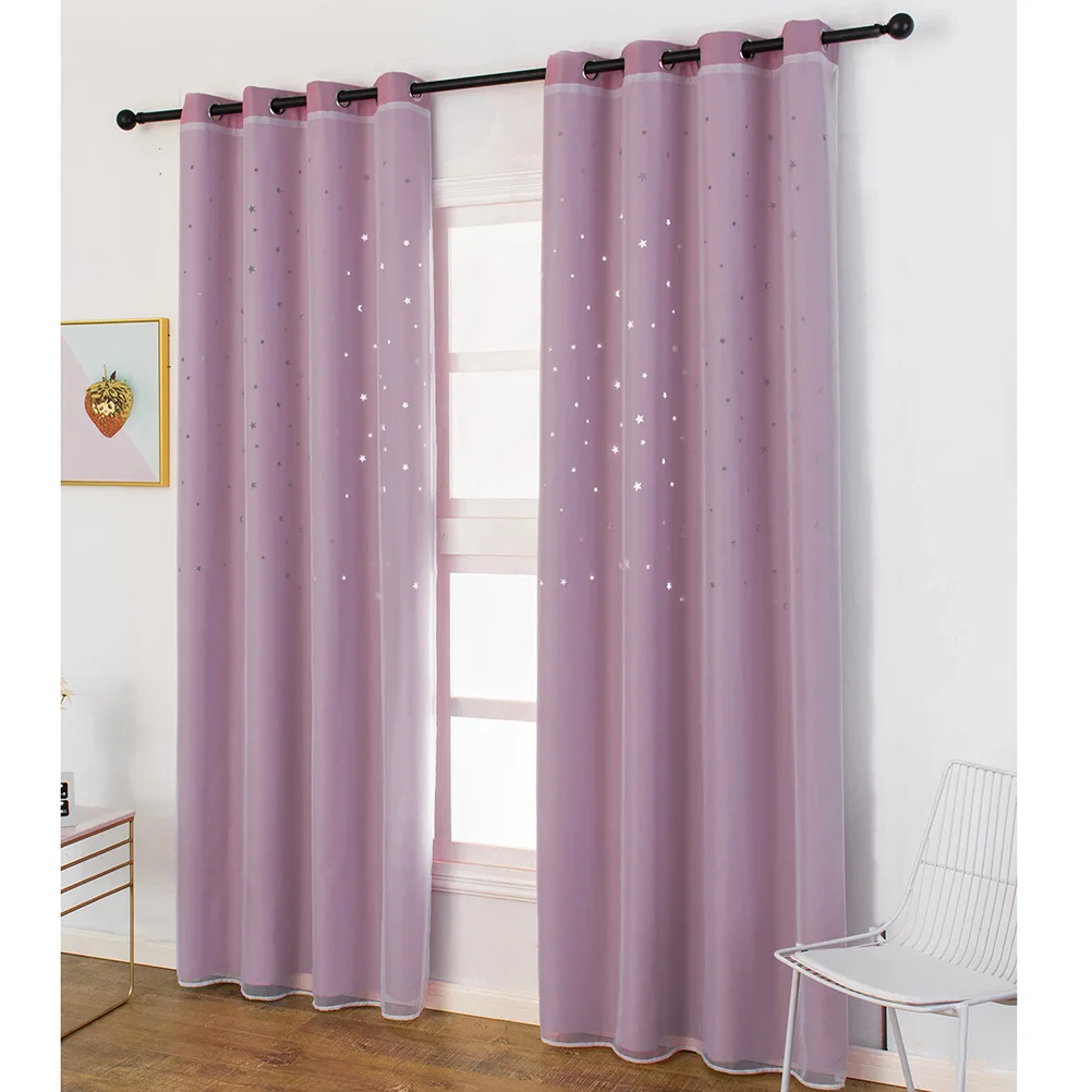 

2 pcs High Blackout Curtains Polyester Double Layer Silver Kids Bedroom Thermal Insulated Window for Living