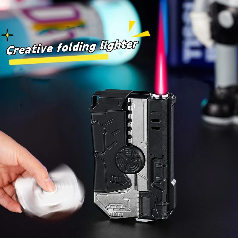 

New Hot Fingertip Gyroscope Gas Lighter Mech Design Foldable and Convenient to Carry Red Flame Decompression Small Toy Gift Tool