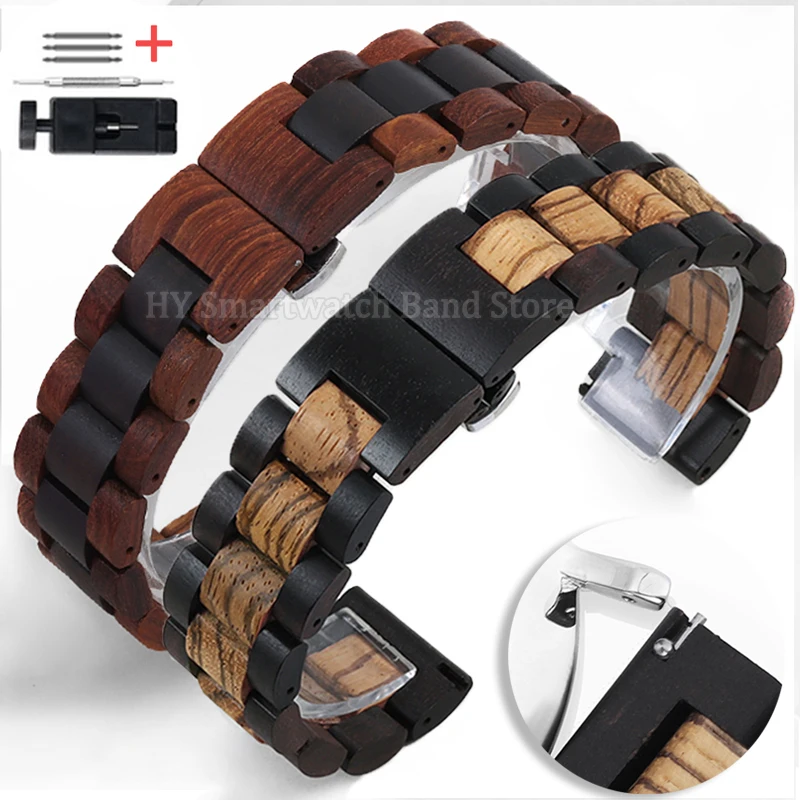 20mm 22mm Wooden Watch Strap for Seiko for Omega Wrist Band for Huawei GT3/4 Sandalwood Bracelet Quick Release Watch Accessories