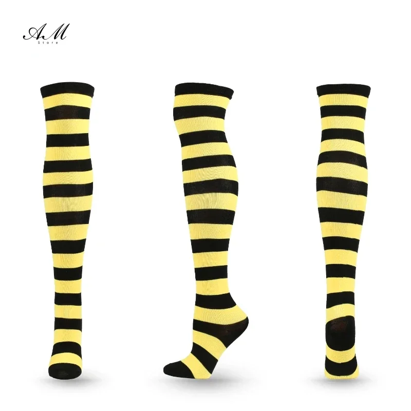 Summer Striped Thigh High Over The Knee High Socks for Women Long Stockings Cute Kawaii Cotton Knit Tall Leg Warmers Sock