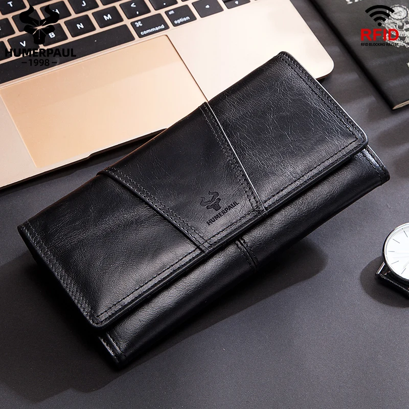 HUMERPAUL Women's Wallet Top Layer Leather Multi-card Clutch Cell Phone Money Bag Fashion Ladies Card Holder Cartera Mujer Red