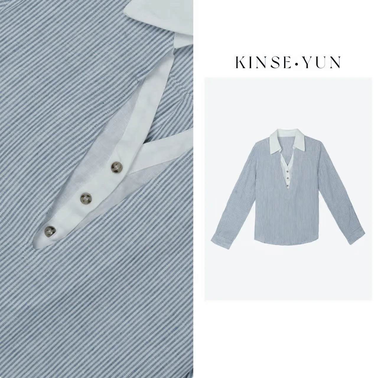 

KINSE·YUN Holiday Stripe irt SZ2245 Women's Linen Long Sve Ne Regular Fit Striped Pattern Breathable Comfortable