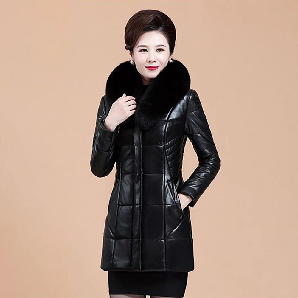 Leather  Widdle-aged And Elderly Down Cotton-padded  Fashion Haining Mothers Winter Warm Large-size  Cotton-padded Clothes