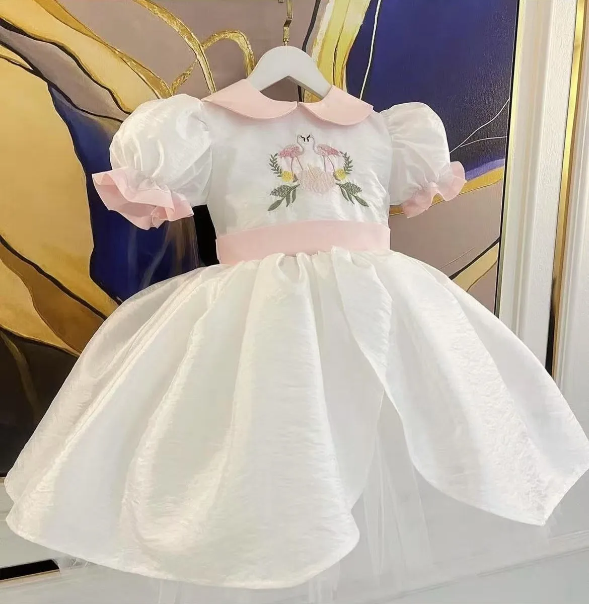 

0-12Y Baby Girl Swan Embroidery White Vintage Princess Dress for Holiday Photography B126