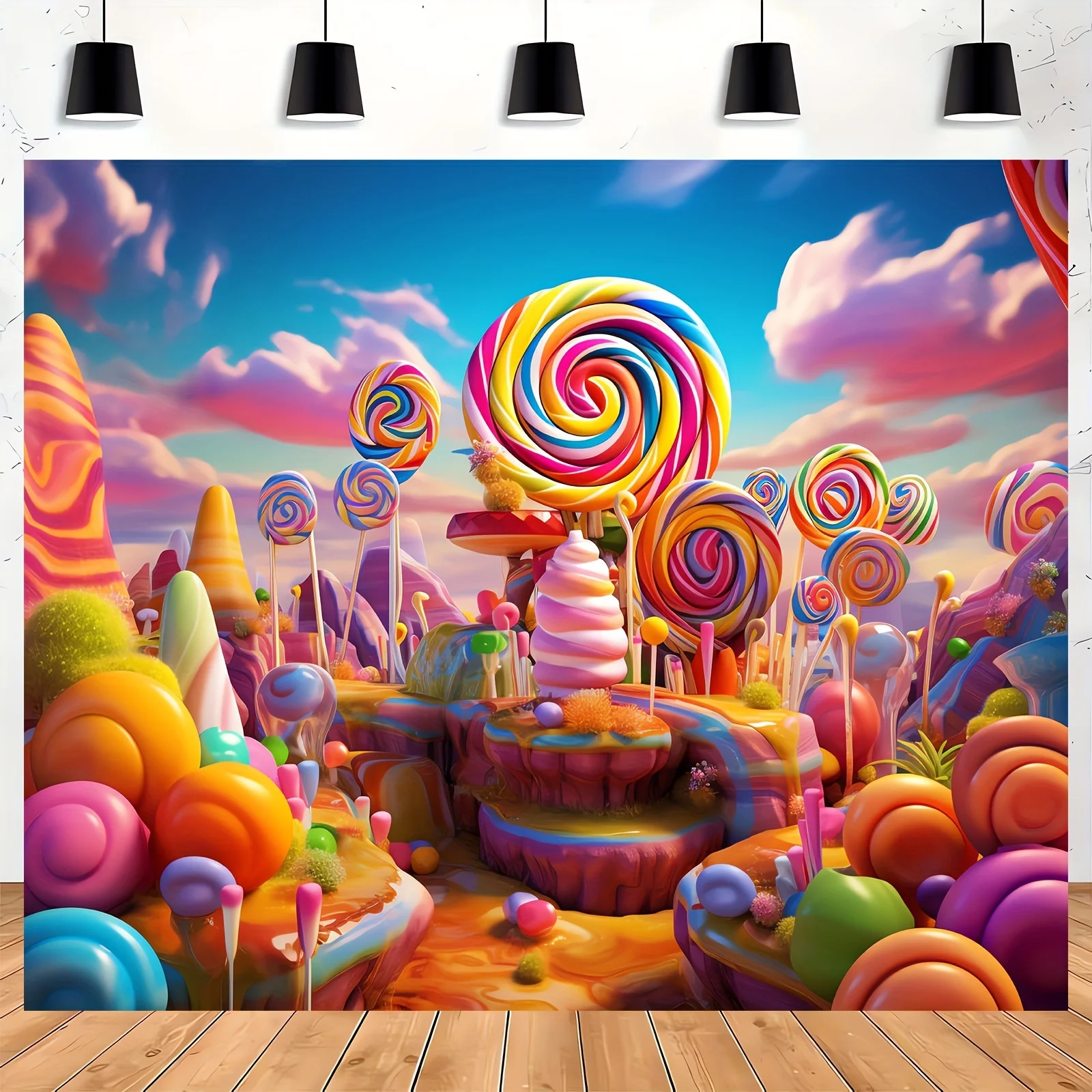 1pc, candy background photo props, polyester banner decoration, party home decoration, party wall decoration